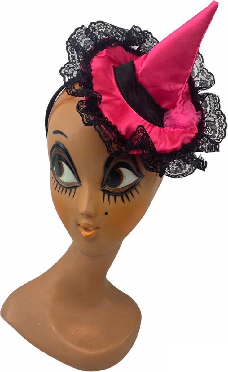 Heksenhoed diadeem roze met zwart | Happy   Outfit decoratie